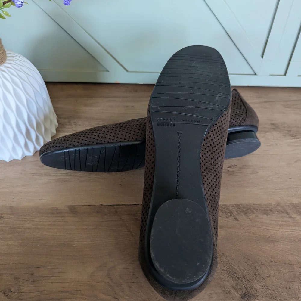 Stuart Weitzman Brown Perforated Slip-On Flats